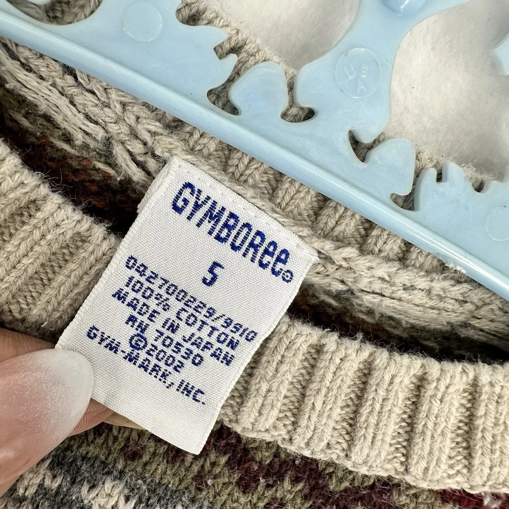 Vintage Gymboree Sweater Boys Size 5 Gray Fair Isle Moose Knit Winter Holiday